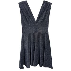 Fraiche by J Black Silver Metallic Lurex Mini Dress Women’s Medium Y2K